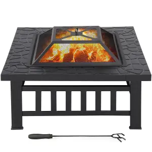 Yaheetech Outdoor Square Fire Pit with Cover and Poker