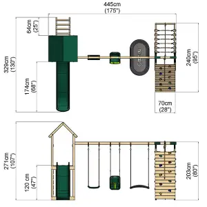 Rebo Challenge Wooden Climbing Frame with Swings, Slide and Up & over Climbing wall - Sanford