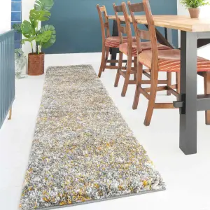 Super Soft Ochre Yellow Grey Mottled Shaggy Runner Rug 60x240cm