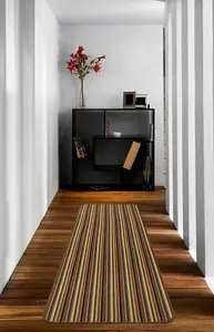 Brown Striped 8mm Thick Rectangle Mat For Bathroom, Kitchen, Living Room, Easy to Clean Striped Mat - 67cm X 180cm