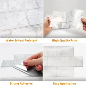 Walplus White Marble Metro Flat 2D Tile Stickers Multipack 60Pcs