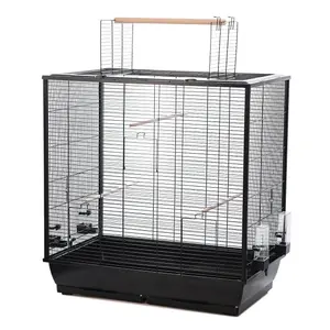 The Waldorf Bird Cage with Opening Top and Perches - Black