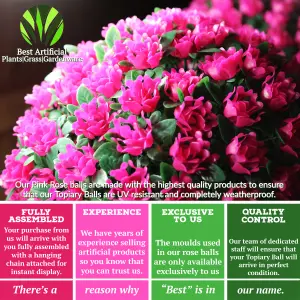 Pair of Best Artificial  38cm Pink Rose Hanging Basket Flower Topiary Ball - Suitable for Outdoor Use - Weather & Fade Resistant