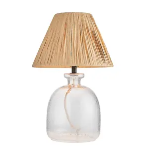 Luminosa Lyra Raffia 1 Light Table Lamp Clear Textured Glass, Natural Raffia