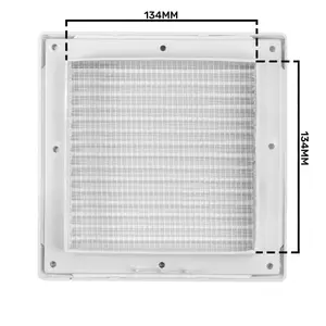 White Air Vent Grille/duct covers with Fly Screen / Anti-Insect Mesh,no screws visible-separate backplate (135mm x135mm square)