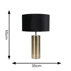 ValueLights Lexy Antique Brass Touch Table Lamp with Black Velvet Shade