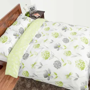 Homescapes Green, White and Grey Floral Duvet Cover Set, Double