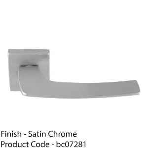 Premium Curved Slim Door Handle Set - Satin Chrome Plain Lever On Square Rose