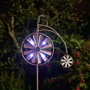 Large Solar Power LED Copper Wind Spinner Garden Stake Windmill Light