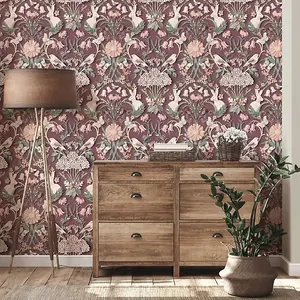 Dimensions Woodland Wallpaper Plum Fine Decor FD42949