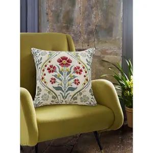 Alaaya Floral Square SCATTER Cushion Beige/Teal/Red