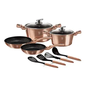 URBNLIVING Height 11.8cm Berlinger Haus 10Pc Rose Gold Cookware Set Aluminium Non Stick Pots Pans Induction Tools