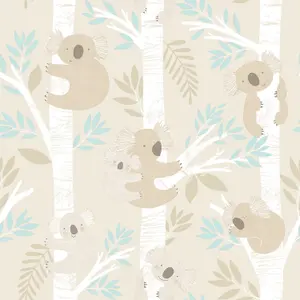 Galerie Tiny Tots 2 Beige Turquoise Glitter Koalas Smooth Wallpaper