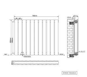 Right Radiators 600x748 mm Horizontal Double Flat Panel Designer Radiator Black