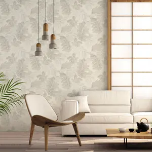 Galerie Italian Style Beige Palm Leaf Design Wallpaper Roll