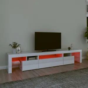 Berkfield TV Cabinet with LED Lights High Gloss White 215x36.5x40 cm