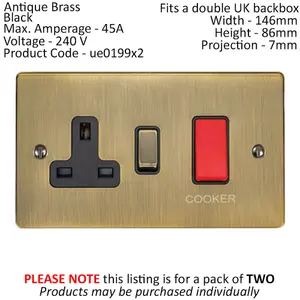 2 PACK 45A DP Oven Switch & Neon Appliance Light ANTIQUE BRASS & Black Trim