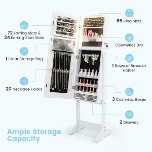 Costway Standing Jewelry Cabinet Lockable Jewelry Armoire w/ LED Lights