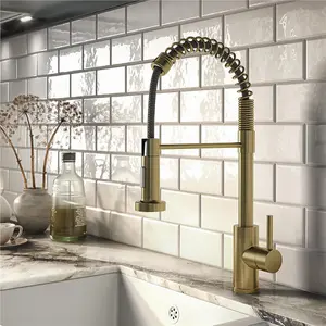 Liquida CT595BR Brushed Brass Spring Kitchen Mixer Tap With Pull Out Spray Head