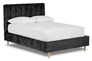 Eternal Contemporary Button-Backed Fabric Bed Base Only 4FT Small Double- Pavia Ebony