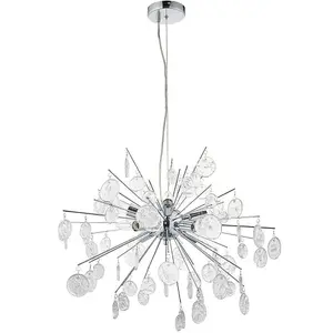 Multi Light Hanging Ceiling Pendant Chrome & Glass Drops Feature Star Rods Lamp