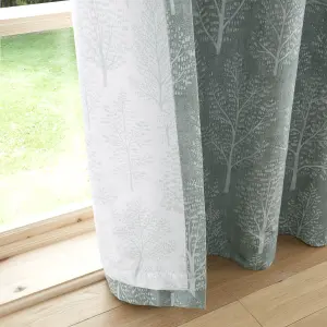 Catherine Lansfield Living Alder Trees 66x54 Inch Lined Eyelet Curtains Two Panels Sage Green