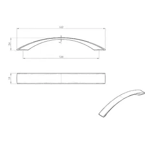 4x Concave Bow Cabinet Pull Handle 162 x 19mm 128mm Fixing Centres Satin Nickel