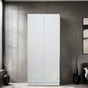 White Gloss 2 Door Double Wardrobe Push Open Soft Closing Bedroom Furniture