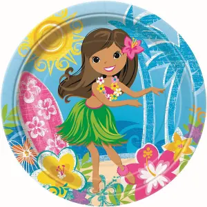 Unique Party Paper Hawaiian Party Plates (Pack of 8) Multicoloured (One Size)