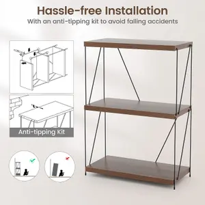 Costway 3-Tier Freestanding Bookshelf 85 cm Display Rack Industrial Storage Shelving Unit