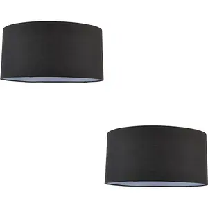 2 PACK 20" Cylinder Lamp Shade - Black Cotton Rolled Edge Fabric Cover - Table Light