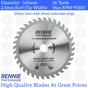 160mm x 36T TCT Circular Wood Saw Blade Fits Bosch, Makita, Black & Decker, Dewalt, Festool TS55 etc