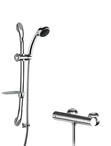 Current Round Thermostatic Bar Valve and Luxury Curved Slider Rail Kit Shower Bundle - Chrome - Balterley