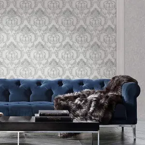 Debona Perla Damask Wallpaper Textured Vinyl Embossed Metallic Glitter Grey 9091