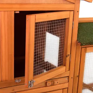 Pet Vida Double Wooden Pet Hutch, Guinea Pig, Bunny, Chicken Run Cage, 52 x 147 x 86