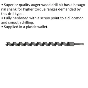 28mm x 600mm Premium Hardened Auger Wood Drill Bit with Hexagon Shank for Woodworking