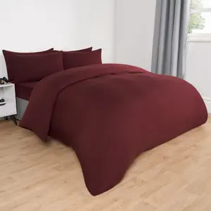 Brentfords Plain Duvet Cover Pillowcase Bedding Set, Burgundy - Double