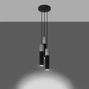 Borgio Concrete & Steel Black 3P Light Classic Pendant Ceiling Light