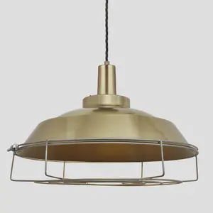 Industville Sleek Step Pendant, 16 Inch, Brass, Brass Holder, Cage