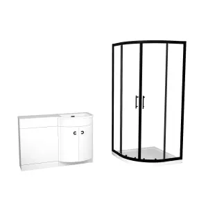 Nes Home Elton Matte Black Quadrant 900mm Shower Enclosure & Right Hand Vanity Combination Unit