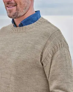 Mens 100% Pure Wool Knitted Guernsey Jumper Beige | Woolovers