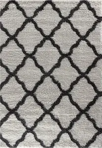 Modern Dark Cream Geometric Marrakesh Shaggy Area Rug - 160x230 cm