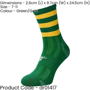 ADULT Size 7-11 Hooped Stripe Football Crew Socks GREEN/GOLD Training Ankle