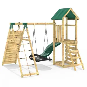 Rebo Challenge Wooden Climbing Frame with Swings, Slide and Up & over Climbing wall - Ferris