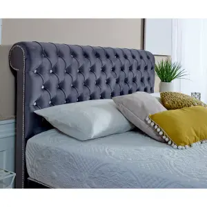 Santino Divan Ottoman Plush Bed Frame With Chesterfield Headboard - Steel