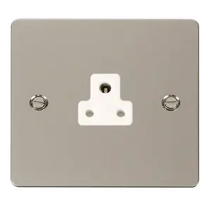 Flat Plate Pearl Nickel 1 Gang 2A Round Pin Socket - White Trim - SE Home