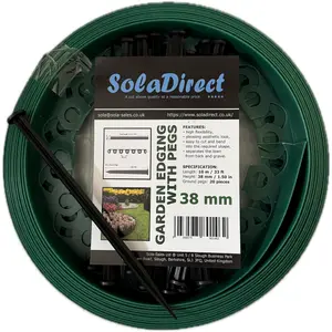 Green Lawn Edging Border - 10 m / 33 ft Long Flexible Plastic Garden Edging & 20 Securing Pegs - Easy to Cut and Shape (38mm High)