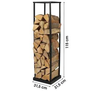 URBNLIVING 115cm Height Vertical Black Firewood Log Rack Storage Shelf Heavy Duty Steel Metal Holder Outdoor Store