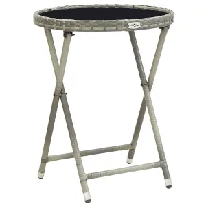 Berkfield Tea Table Grey 60 cm Poly Rattan and Tempered Glass