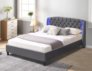 5ft Grey Fabric Bedframe With LED Headboard